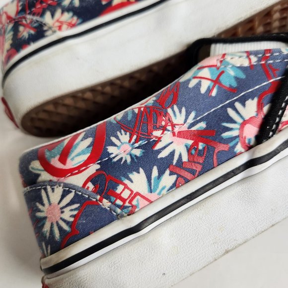 Vans Classic Slip-on Crew Graffiti Floral Red Blue Canvas Shoes Women's Size 10 - Picture 11 of 13